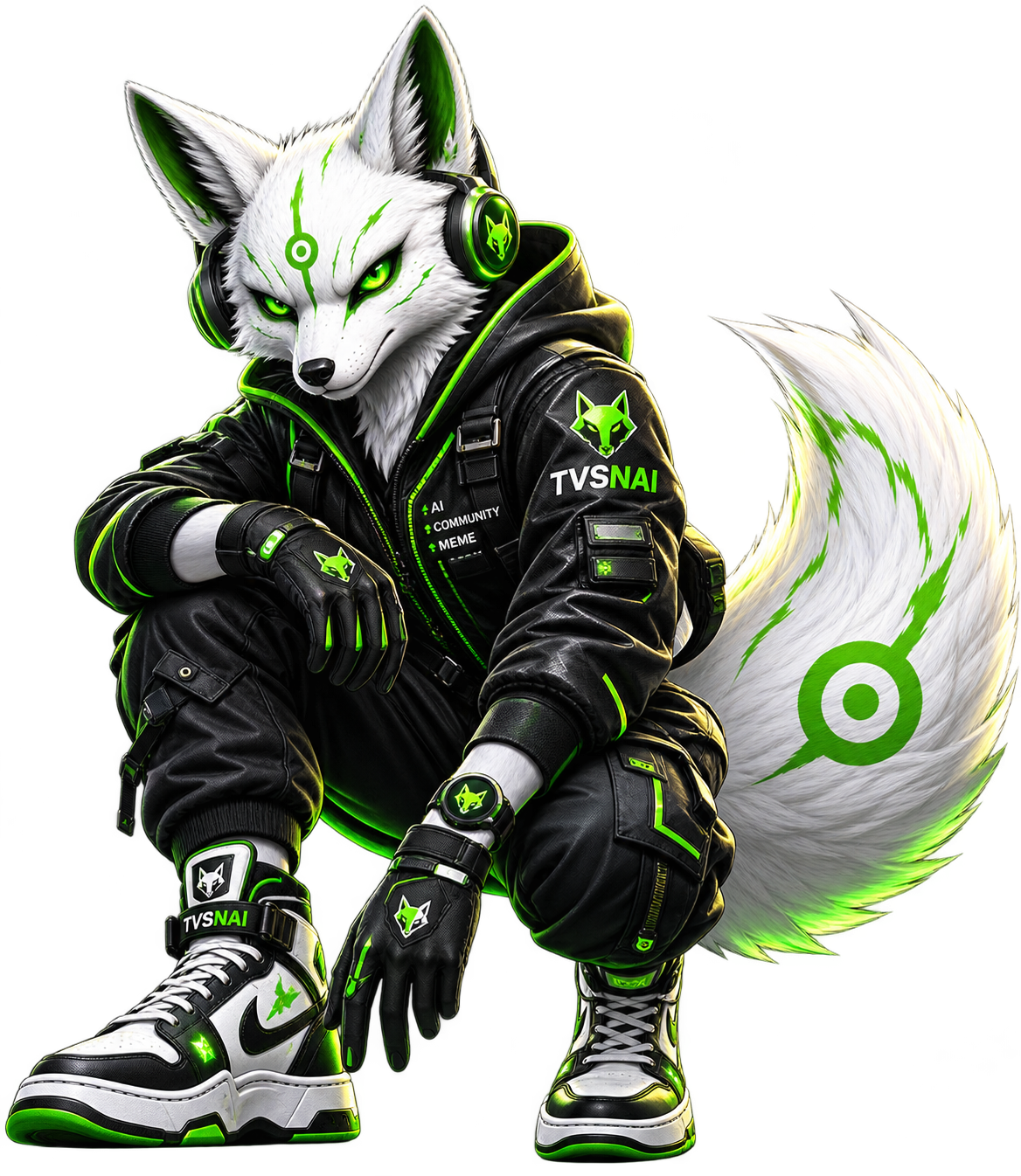 TVSNAI fox character, crouched and confident